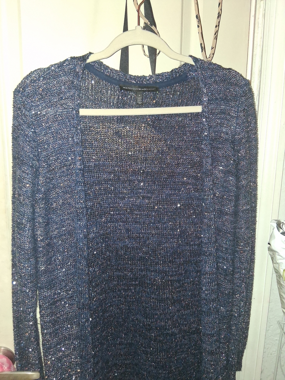 Cozy + Comfy Open-Front Navy Sparkle Women's Full Length Cardigan